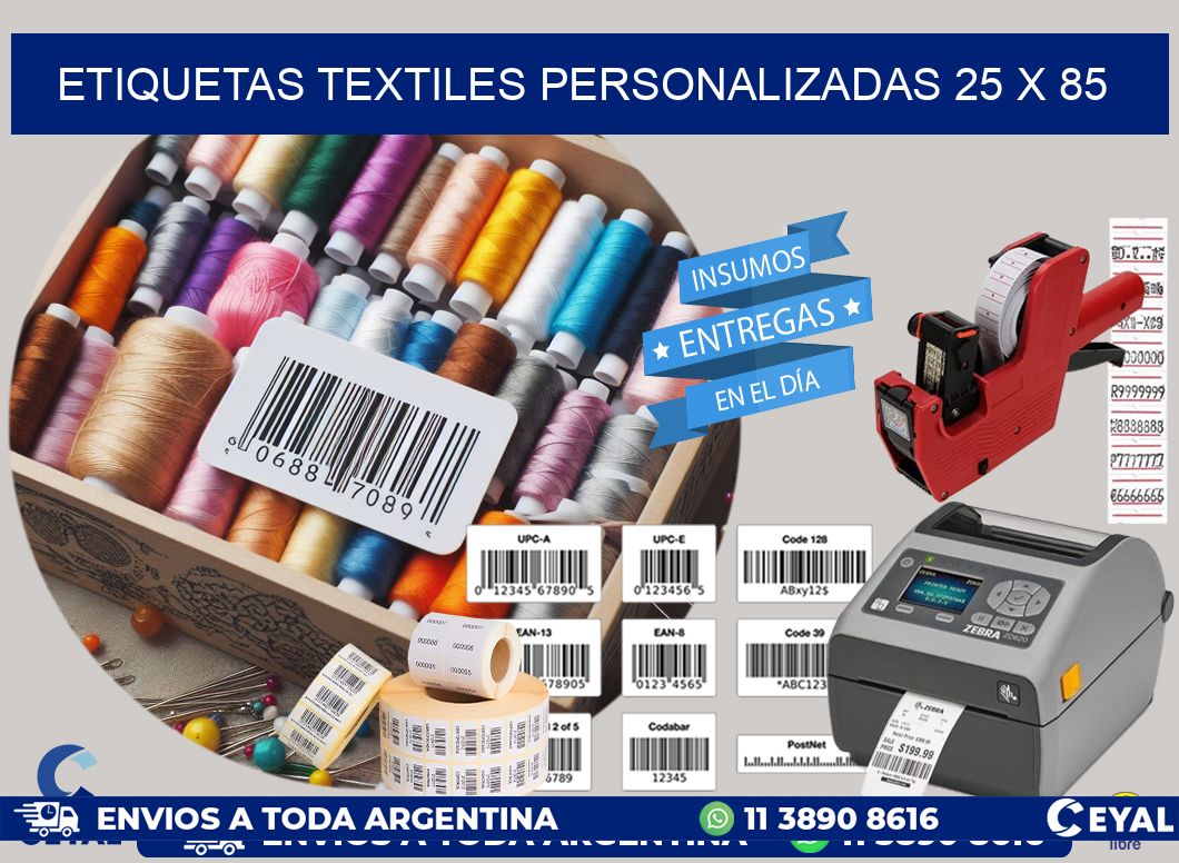ETIQUETAS TEXTILES PERSONALIZADAS 25 x 85