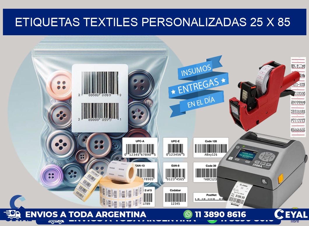 ETIQUETAS TEXTILES PERSONALIZADAS 25 x 85