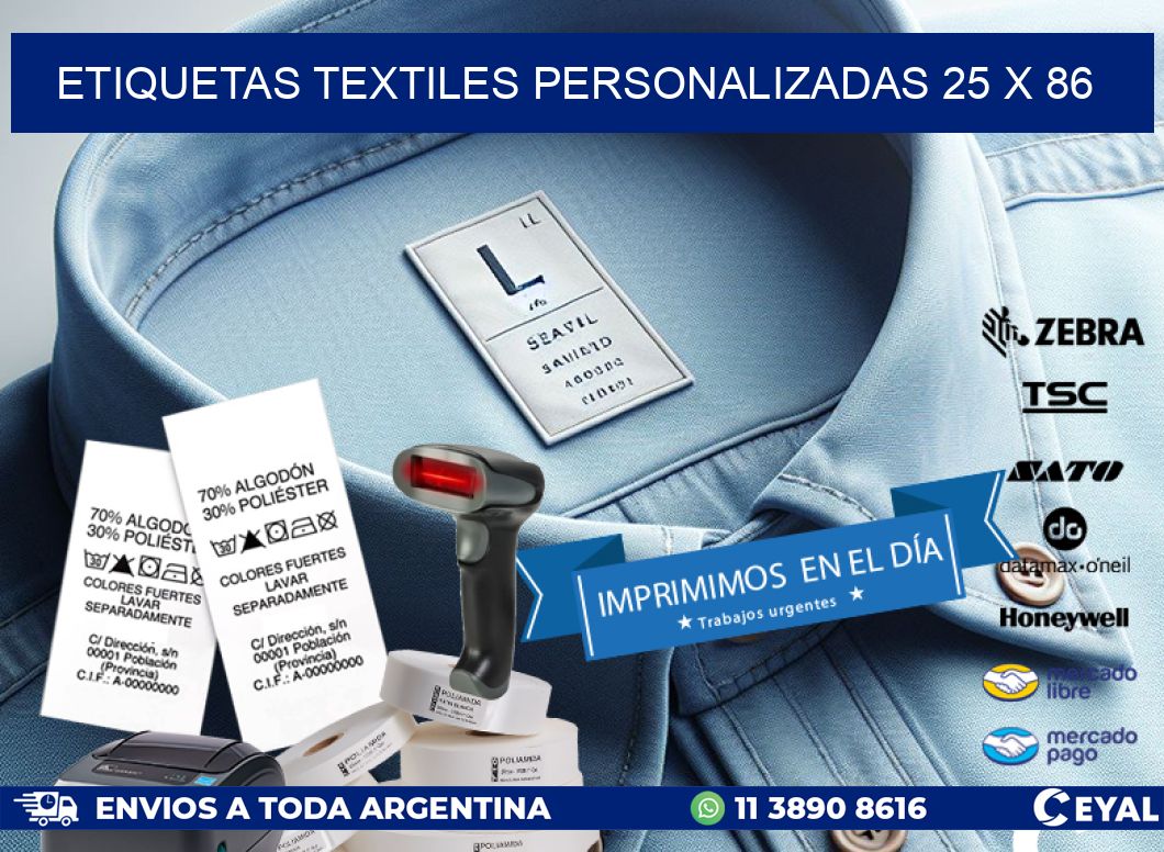 ETIQUETAS TEXTILES PERSONALIZADAS 25 x 86