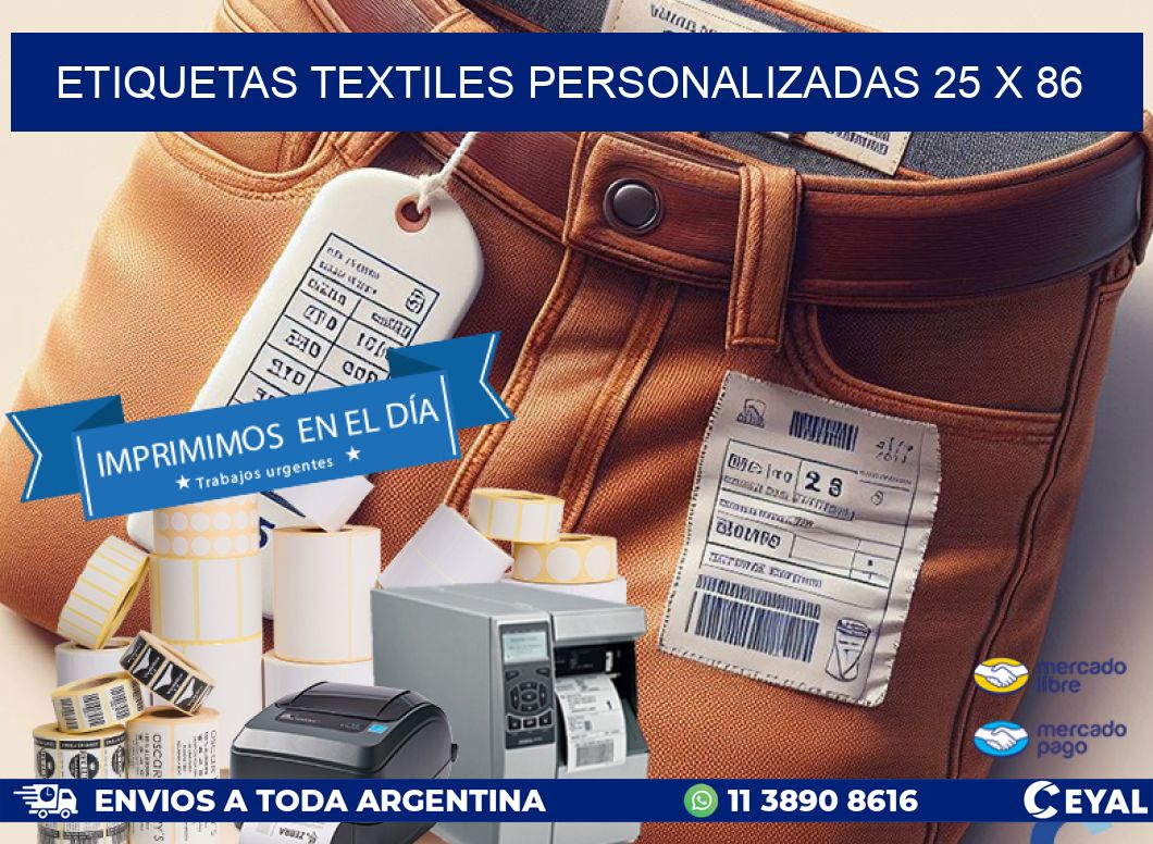ETIQUETAS TEXTILES PERSONALIZADAS 25 x 86