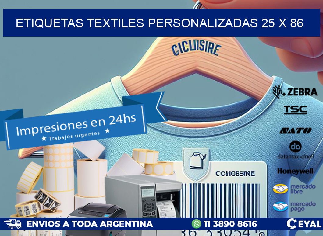 ETIQUETAS TEXTILES PERSONALIZADAS 25 x 86