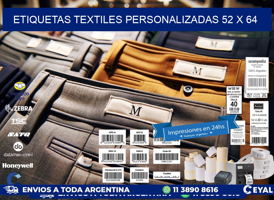 ETIQUETAS TEXTILES PERSONALIZADAS 52 x 64