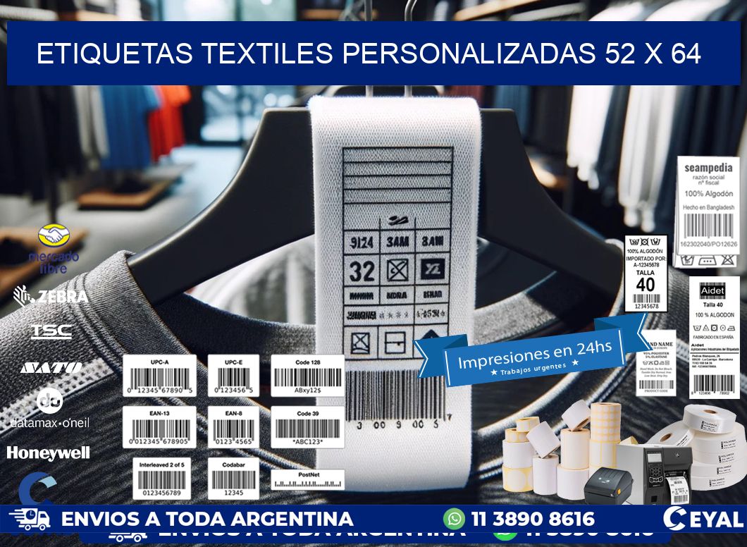 ETIQUETAS TEXTILES PERSONALIZADAS 52 x 64