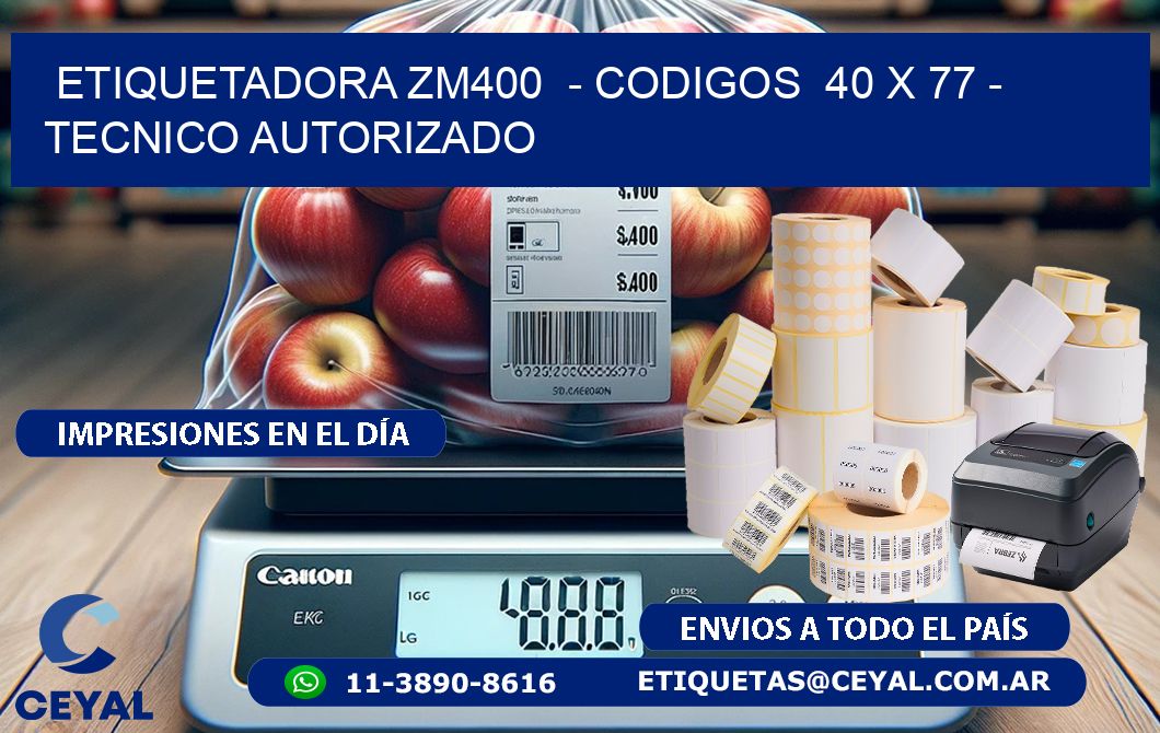 ETIQUETADORA ZM400  - CODIGOS  40 x 77 - TECNICO AUTORIZADO