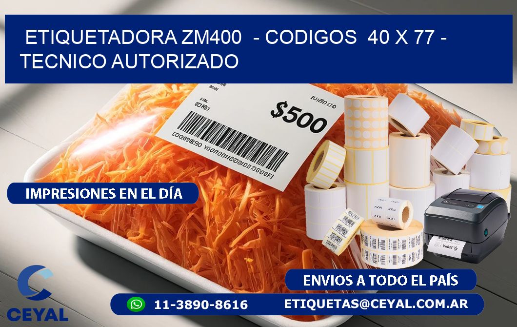 ETIQUETADORA ZM400  - CODIGOS  40 x 77 - TECNICO AUTORIZADO