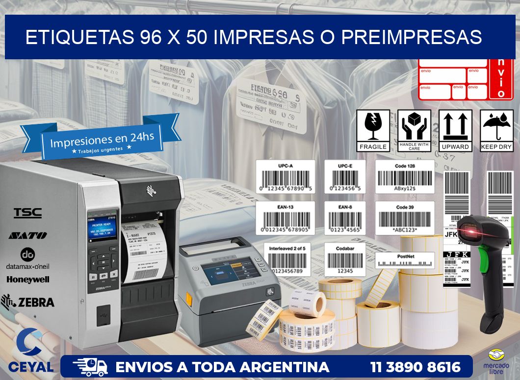 ETIQUETAS 96 x 50 IMPRESAS O PREIMPRESAS