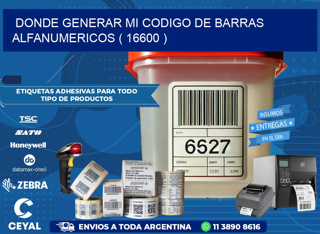 DONDE GENERAR MI CODIGO DE BARRAS ALFANUMERICOS ( 16600 )