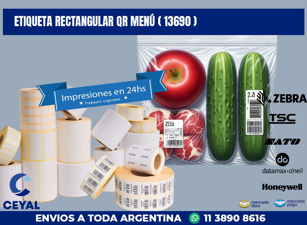 ETIQUETA RECTANGULAR QR MENÚ ( 13690 )