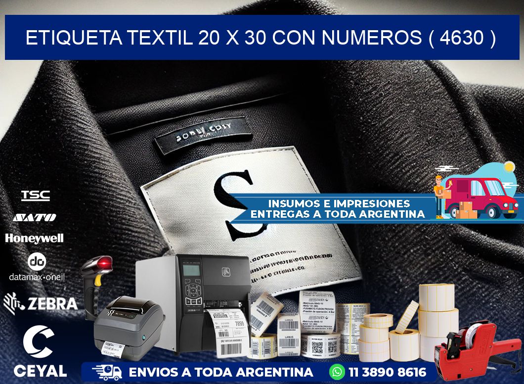 ETIQUETA TEXTIL 20 X 30 CON NUMEROS ( 4630 )