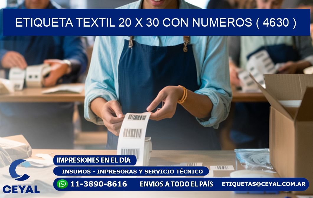 ETIQUETA TEXTIL 20 X 30 CON NUMEROS ( 4630 )