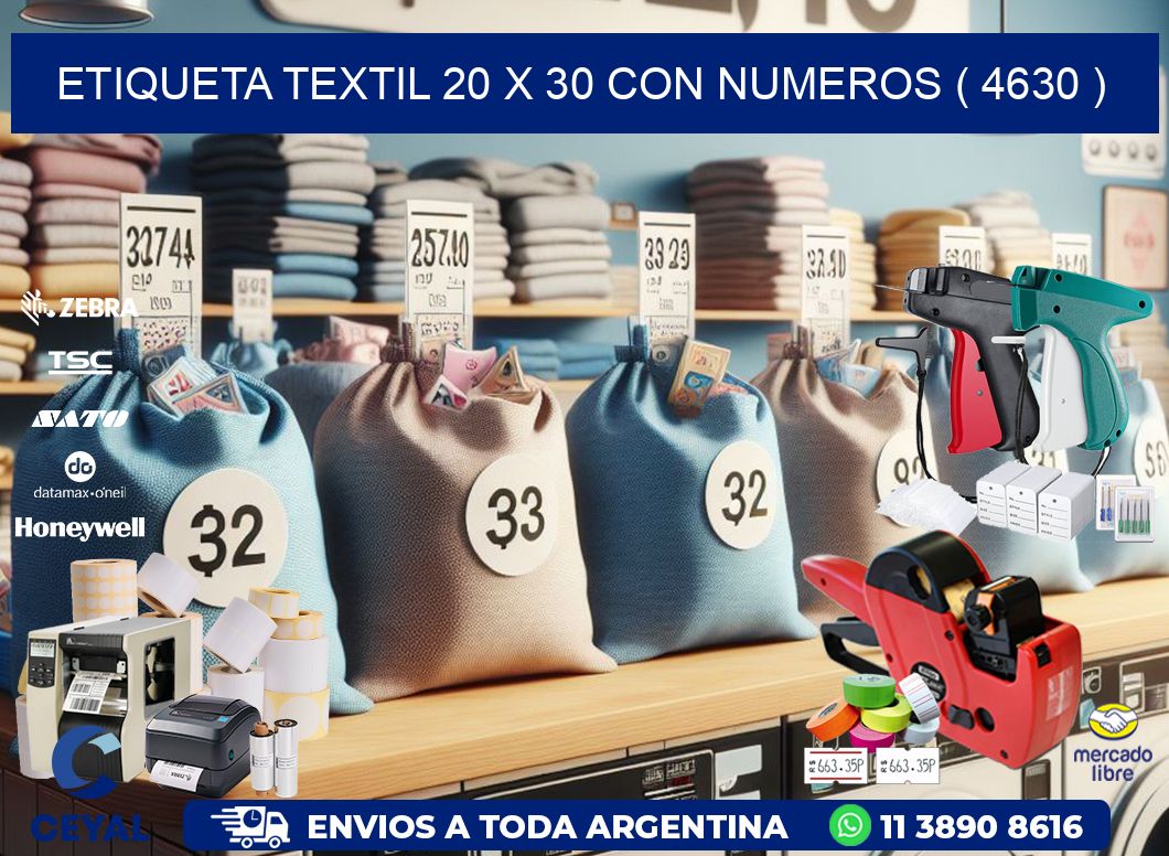 ETIQUETA TEXTIL 20 X 30 CON NUMEROS ( 4630 )