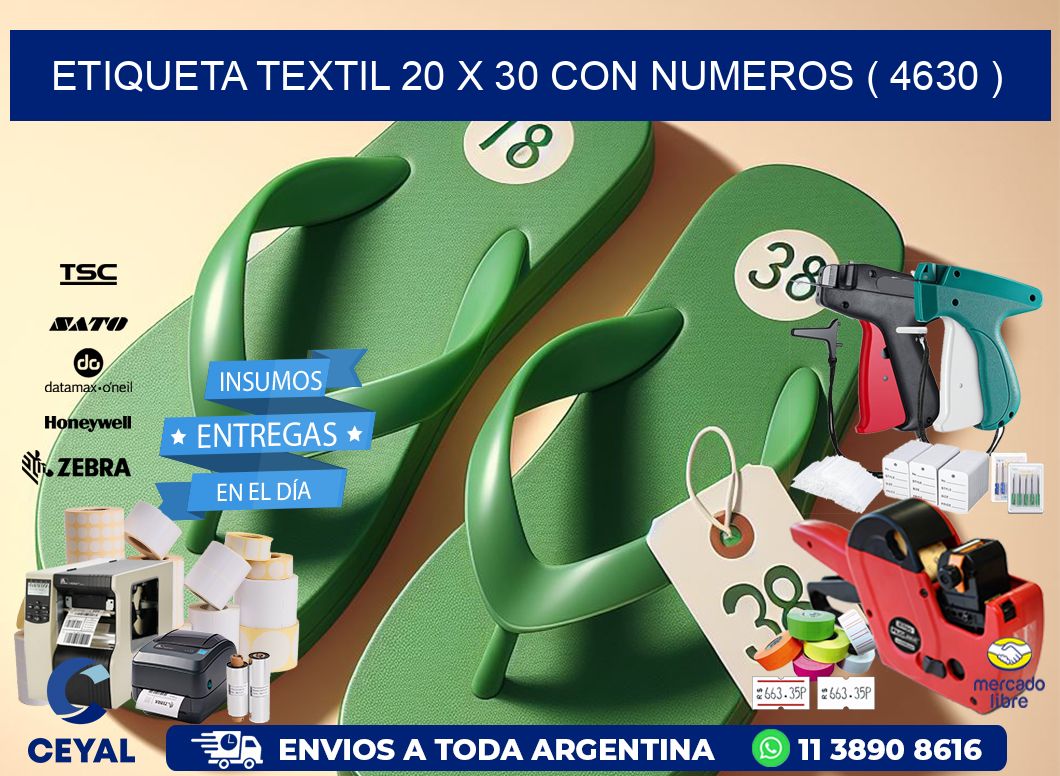 ETIQUETA TEXTIL 20 X 30 CON NUMEROS ( 4630 )