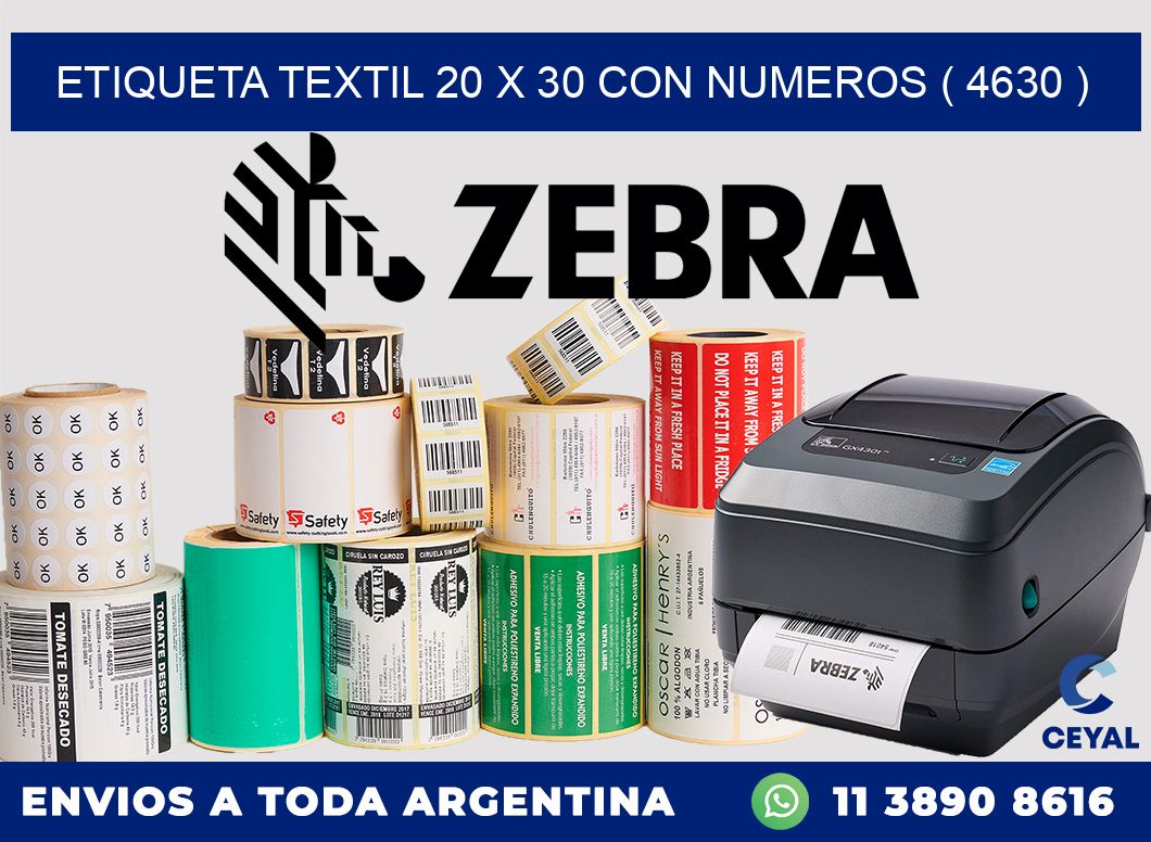 ETIQUETA TEXTIL 20 X 30 CON NUMEROS ( 4630 )