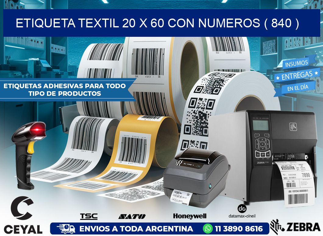 ETIQUETA TEXTIL 20 X 60 CON NUMEROS ( 840 )