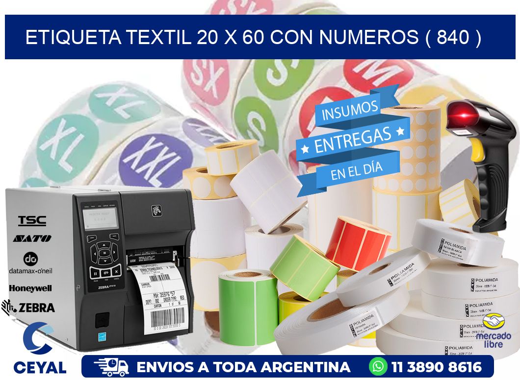 ETIQUETA TEXTIL 20 X 60 CON NUMEROS ( 840 )