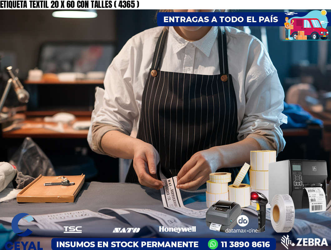 ETIQUETA TEXTIL 20 X 60 CON TALLES ( 4365 )