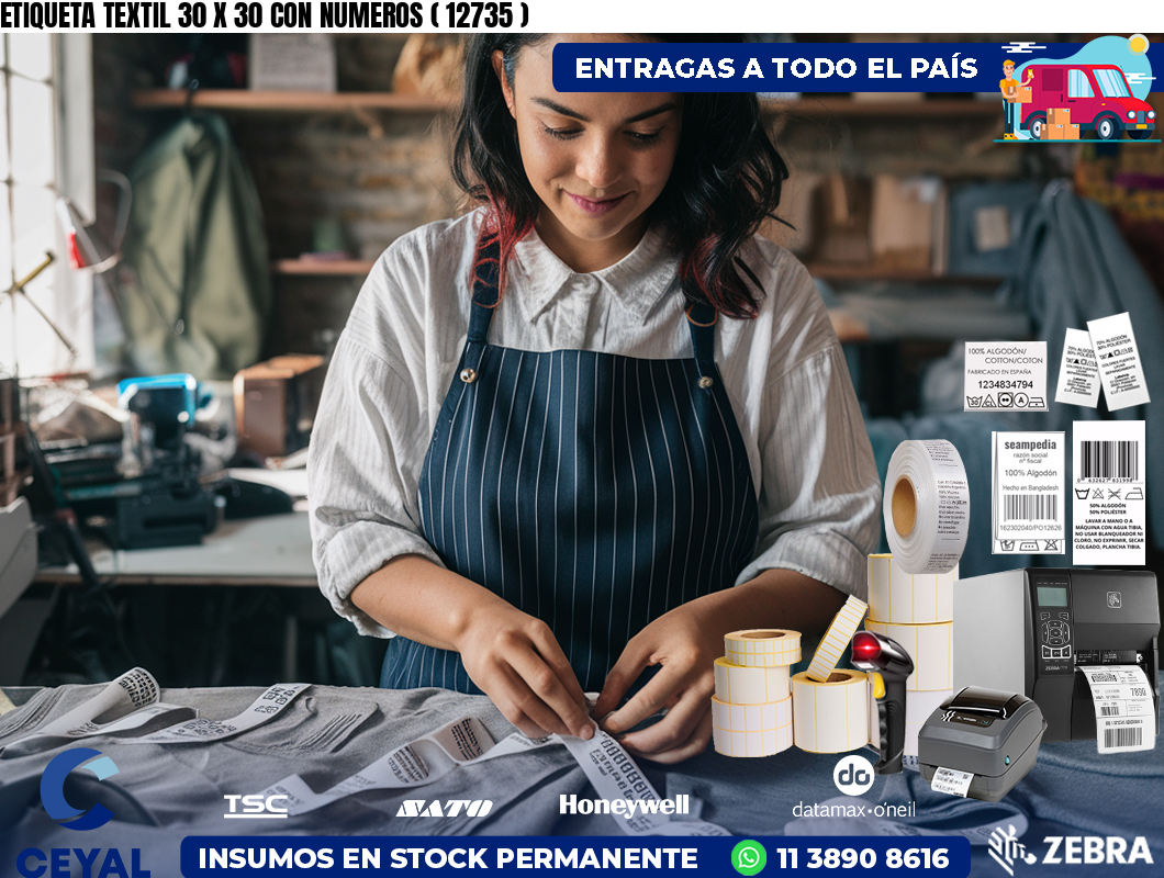 ETIQUETA TEXTIL 30 X 30 CON NUMEROS ( 12735 )