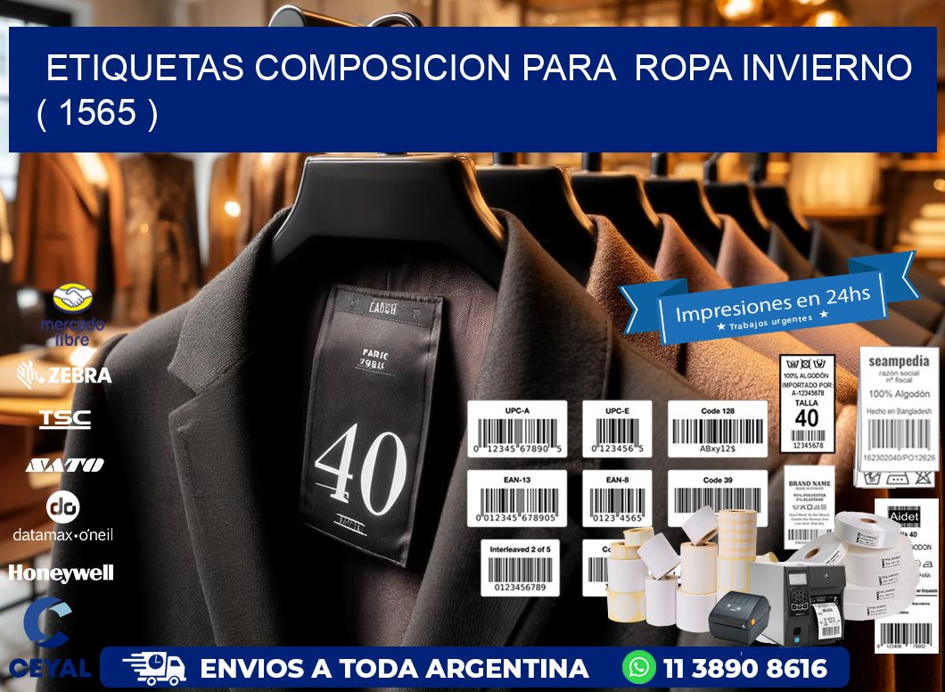 ETIQUETAS COMPOSICION PARA  ROPA INVIERNO   ( 1565 )