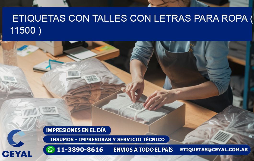 ETIQUETAS CON TALLES CON LETRAS PARA ROPA ( 11500 )