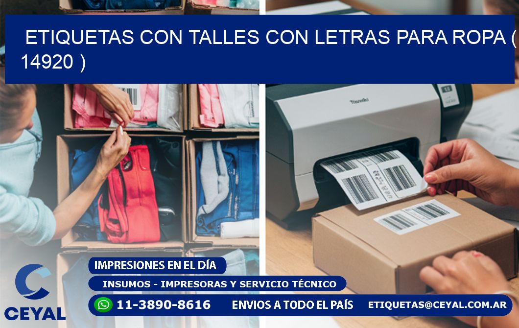 ETIQUETAS CON TALLES CON LETRAS PARA ROPA ( 14920 )