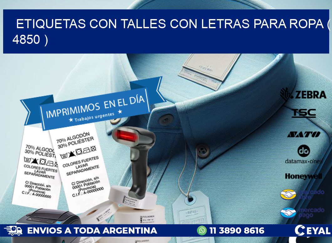 ETIQUETAS CON TALLES CON LETRAS PARA ROPA ( 4850 )