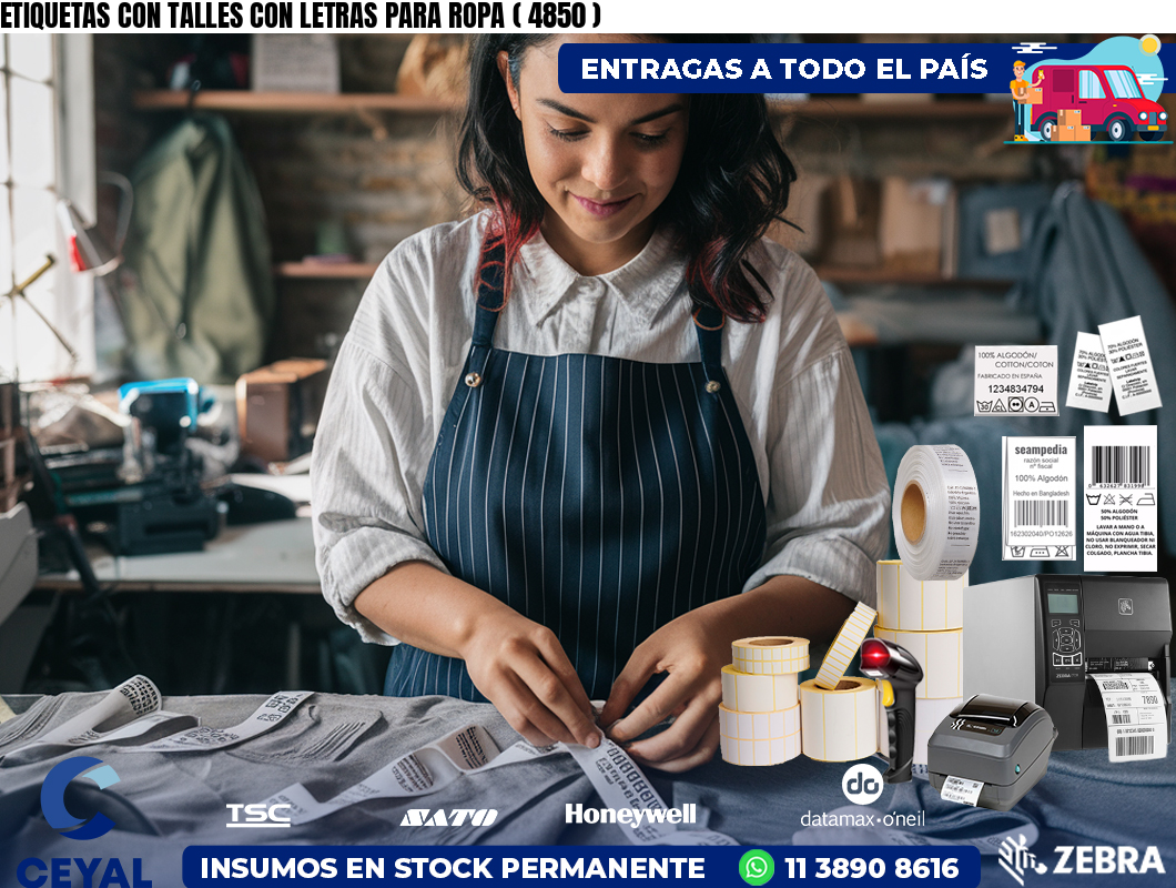 ETIQUETAS CON TALLES CON LETRAS PARA ROPA ( 4850 )