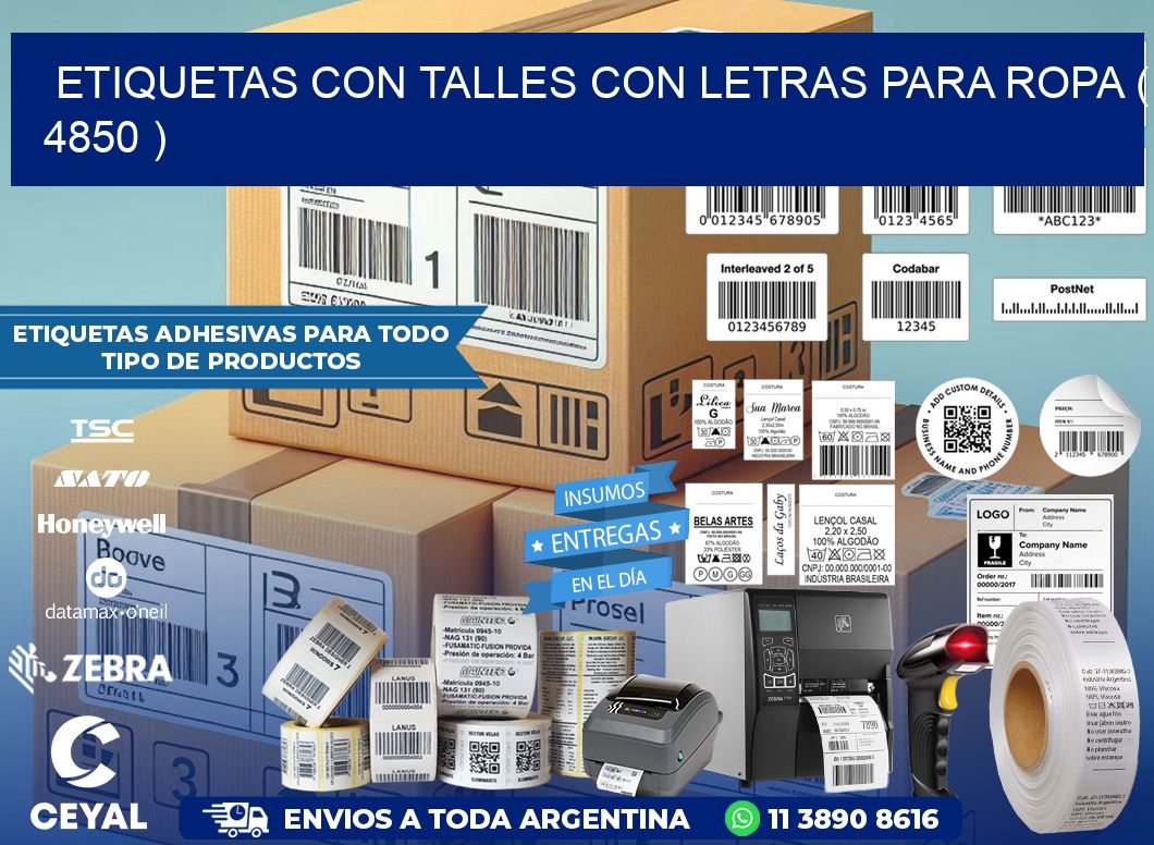 ETIQUETAS CON TALLES CON LETRAS PARA ROPA ( 4850 )