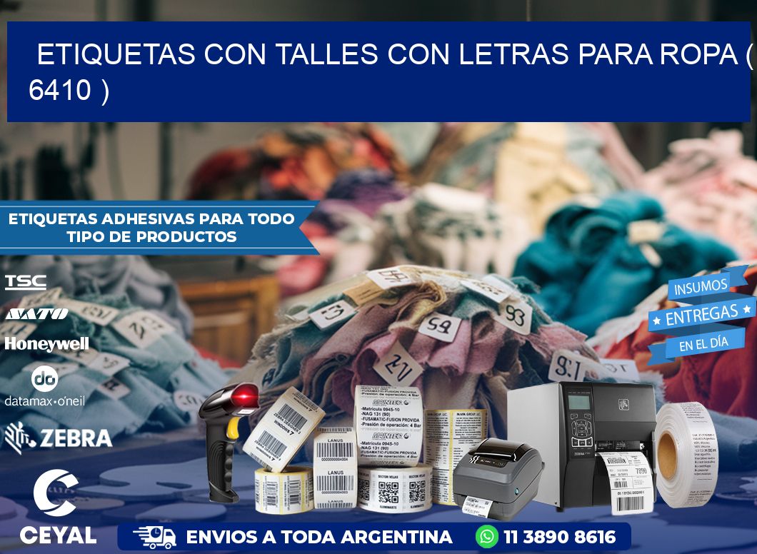 ETIQUETAS CON TALLES CON LETRAS PARA ROPA ( 6410 )