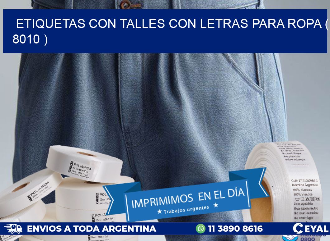 ETIQUETAS CON TALLES CON LETRAS PARA ROPA ( 8010 )