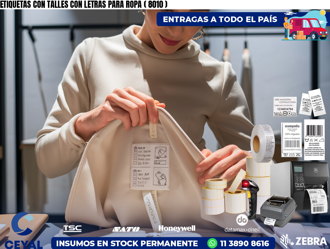 ETIQUETAS CON TALLES CON LETRAS PARA ROPA ( 8010 )