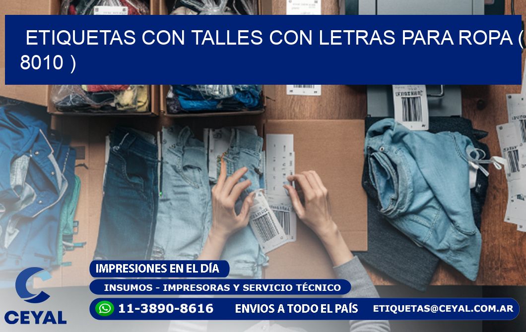 ETIQUETAS CON TALLES CON LETRAS PARA ROPA ( 8010 )