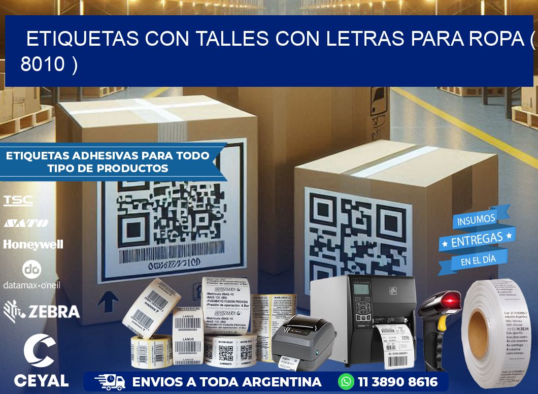 ETIQUETAS CON TALLES CON LETRAS PARA ROPA ( 8010 )