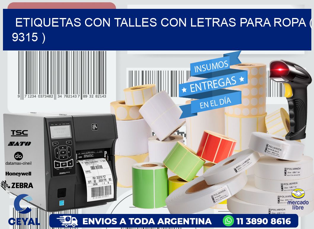 ETIQUETAS CON TALLES CON LETRAS PARA ROPA ( 9315 )
