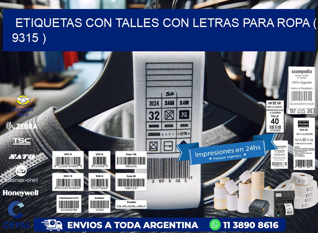 ETIQUETAS CON TALLES CON LETRAS PARA ROPA ( 9315 )