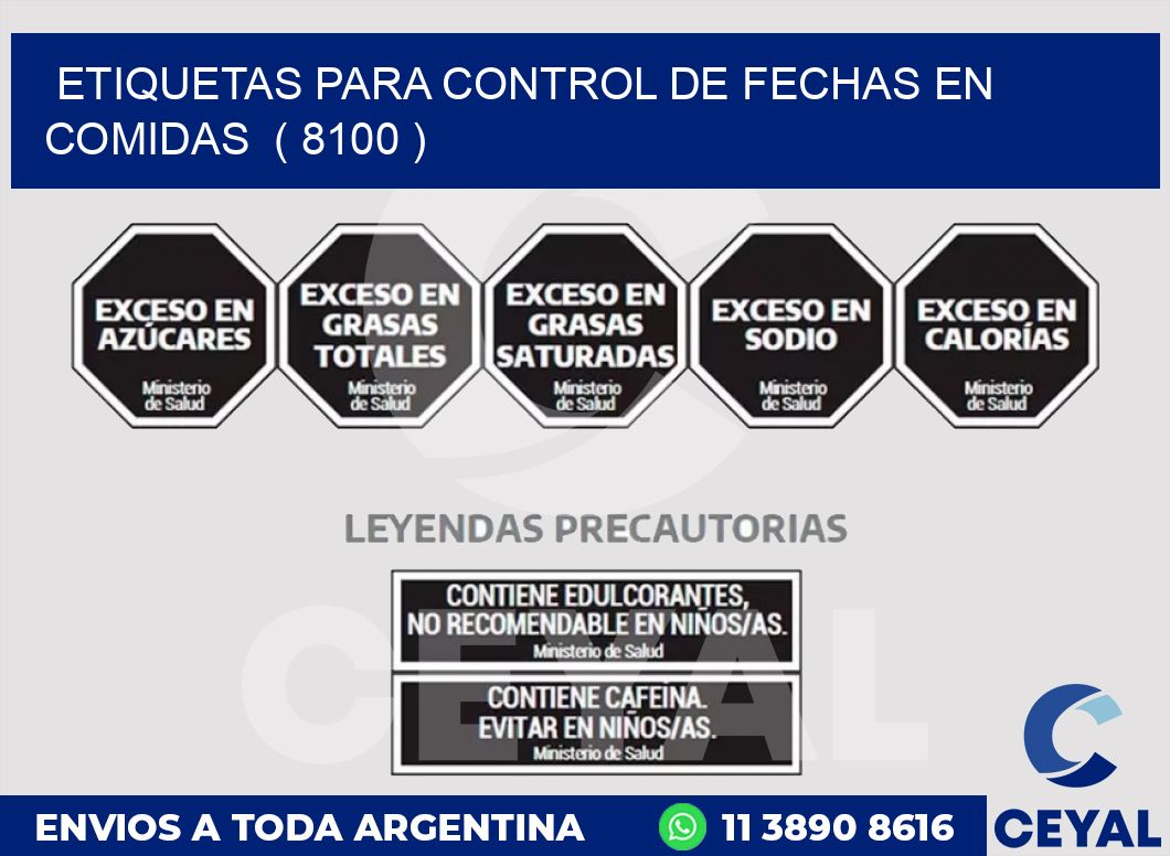 ETIQUETAS PARA CONTROL DE FECHAS EN COMIDAS  ( 8100 )