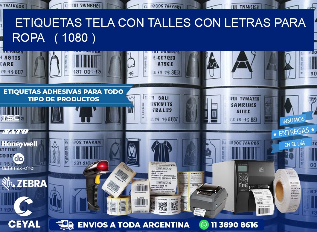 ETIQUETAS TELA CON TALLES CON LETRAS PARA ROPA   ( 1080 )