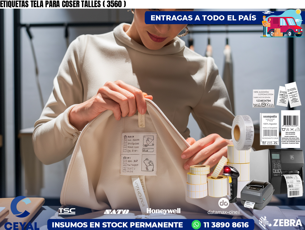 ETIQUETAS TELA PARA COSER TALLES ( 3560 )