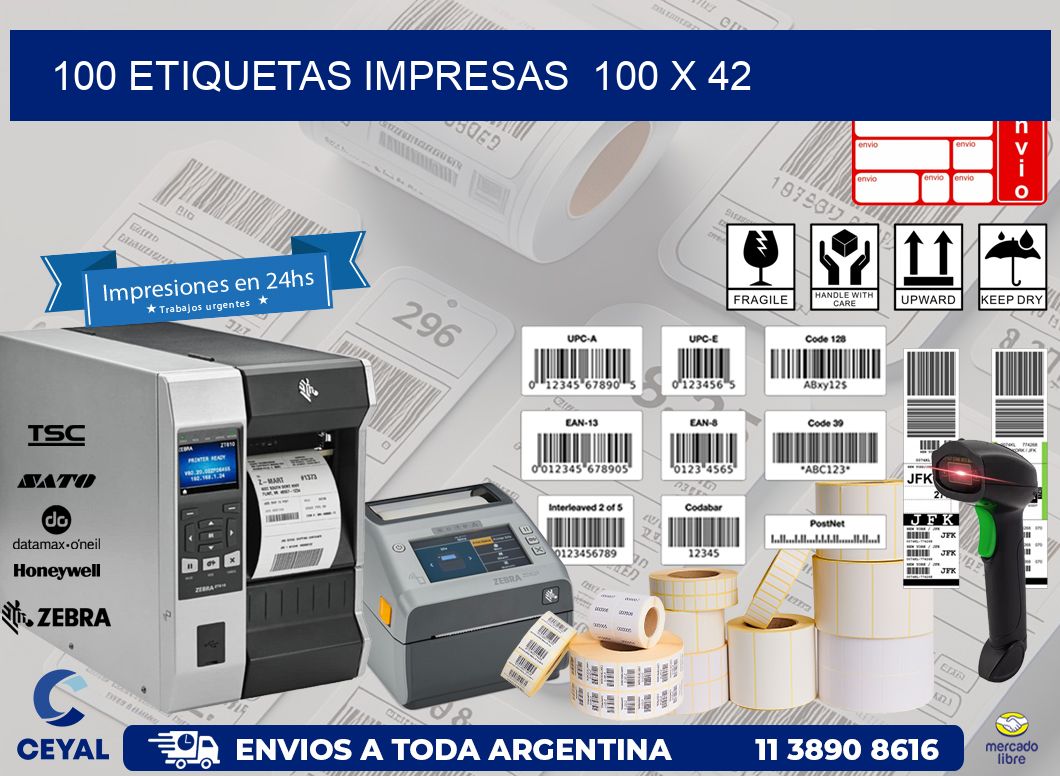 100 ETIQUETAS IMPRESAS  100 x 42