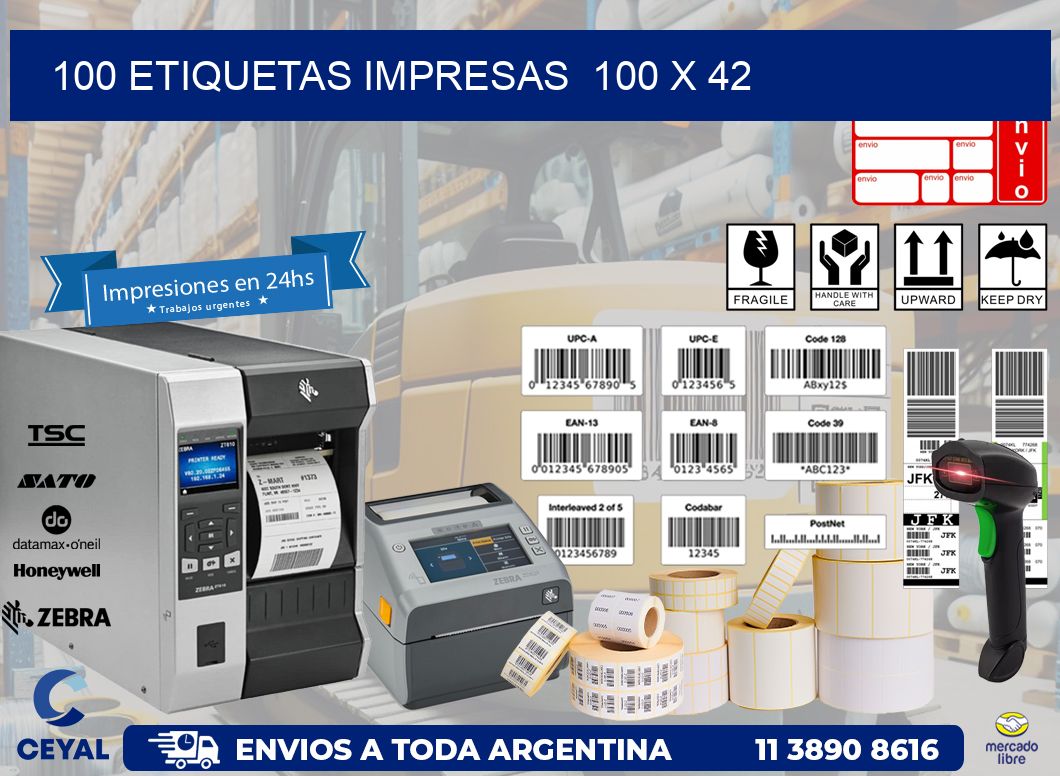 100 ETIQUETAS IMPRESAS  100 x 42