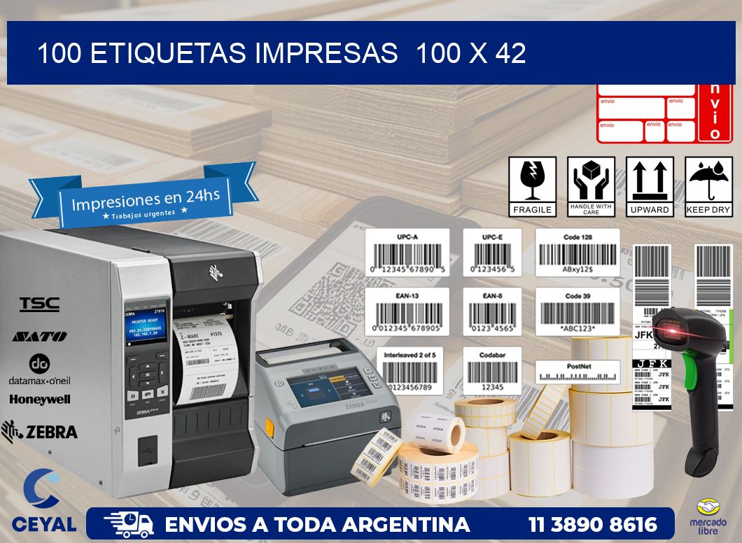 100 ETIQUETAS IMPRESAS  100 x 42