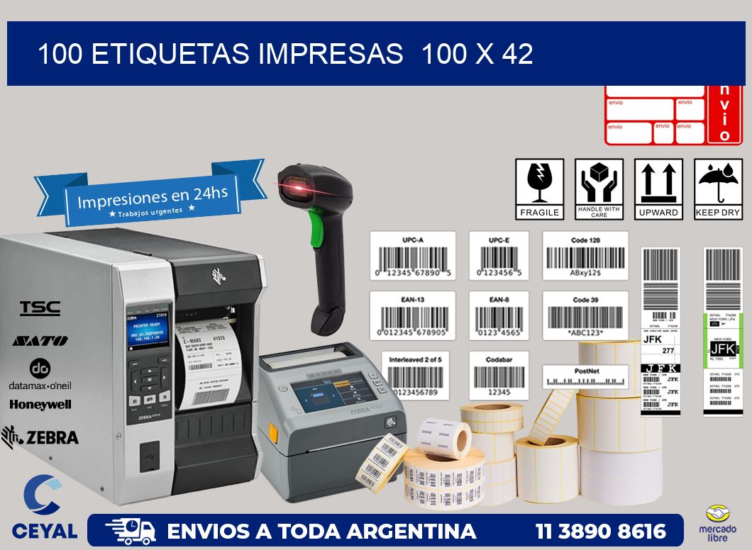 100 ETIQUETAS IMPRESAS  100 x 42