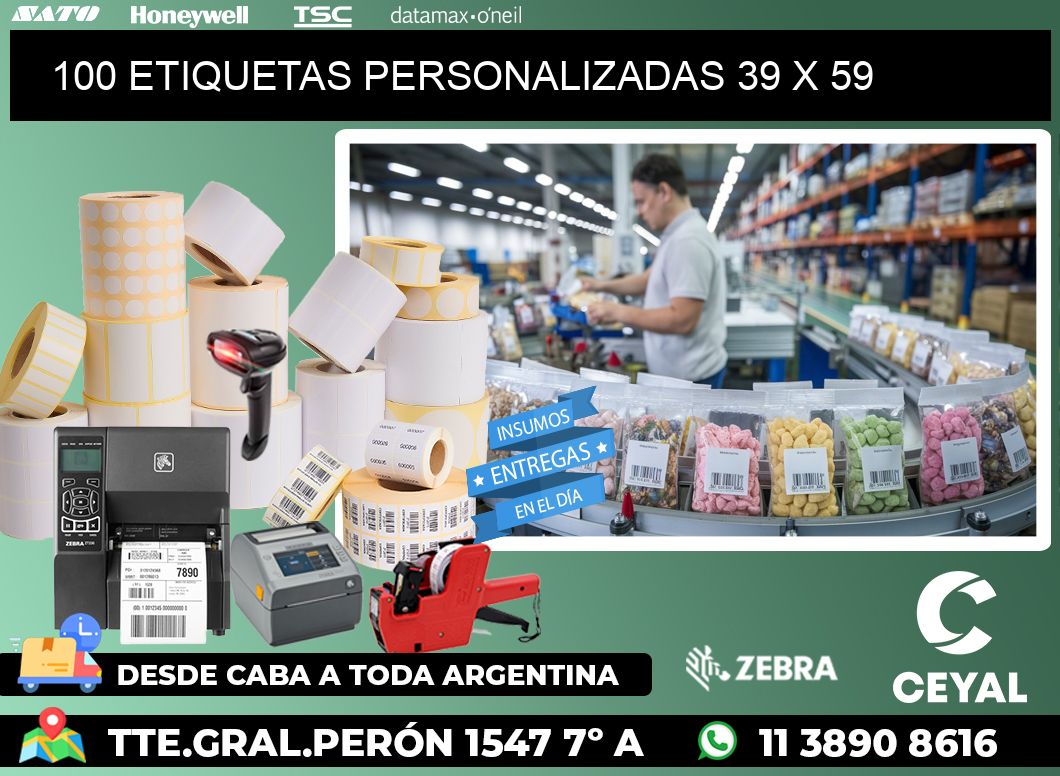 100 ETIQUETAS PERSONALIZADAS 39 x 59