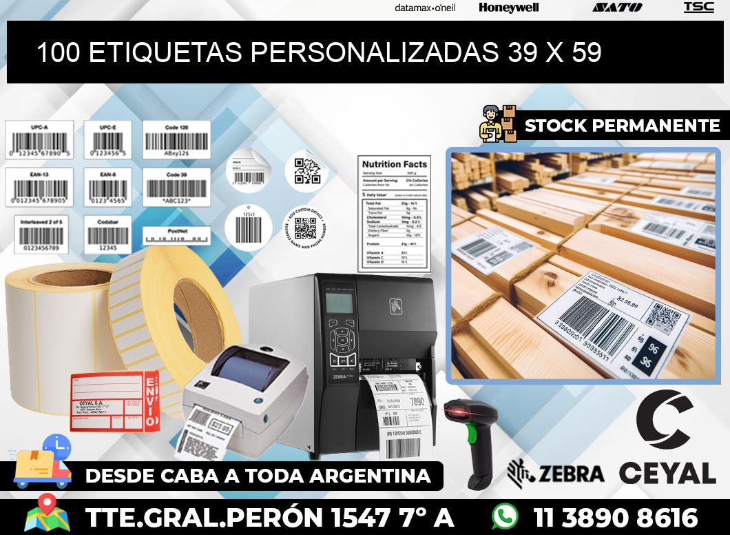 100 ETIQUETAS PERSONALIZADAS 39 x 59