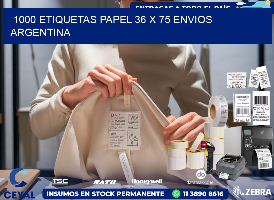 1000 ETIQUETAS PAPEL 36 x 75 ENVIOS ARGENTINA