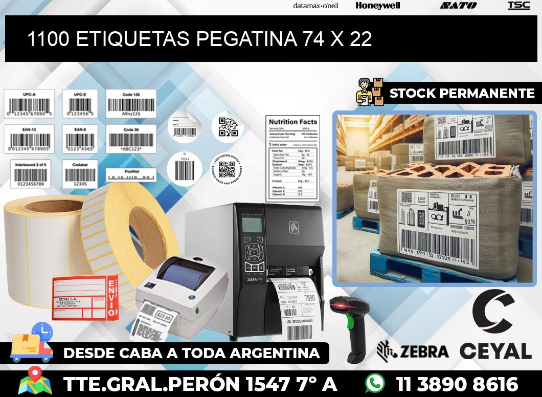 1100 ETIQUETAS PEGATINA 74 x 22