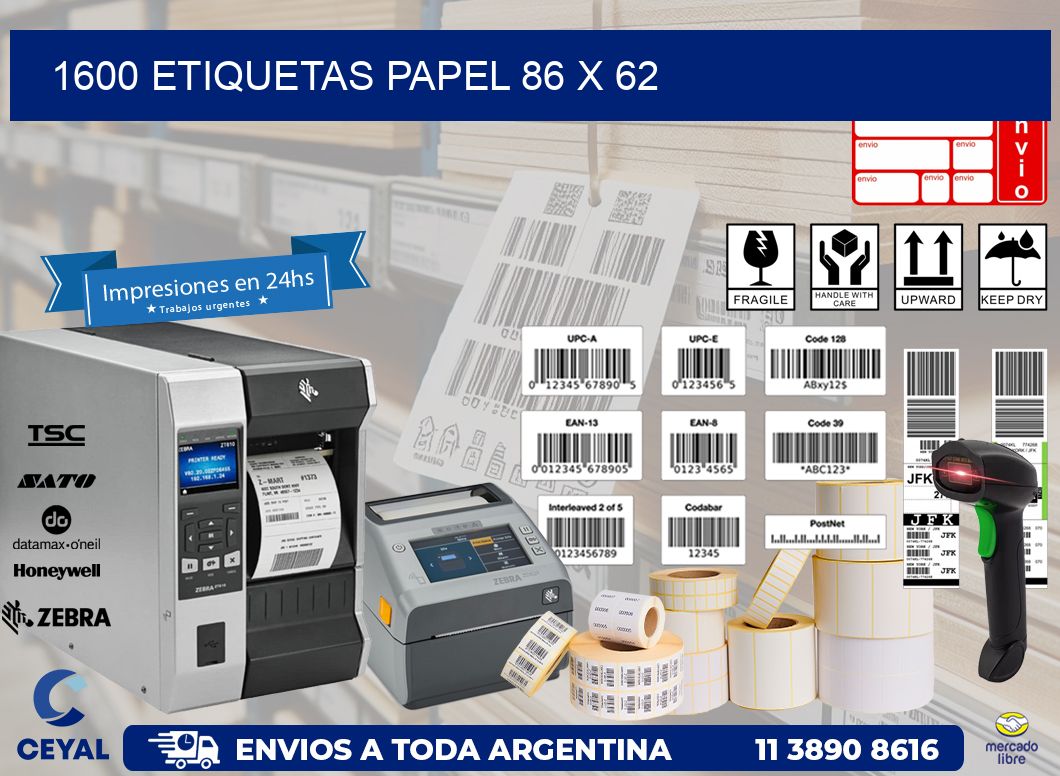 1600 ETIQUETAS PAPEL 86 x 62