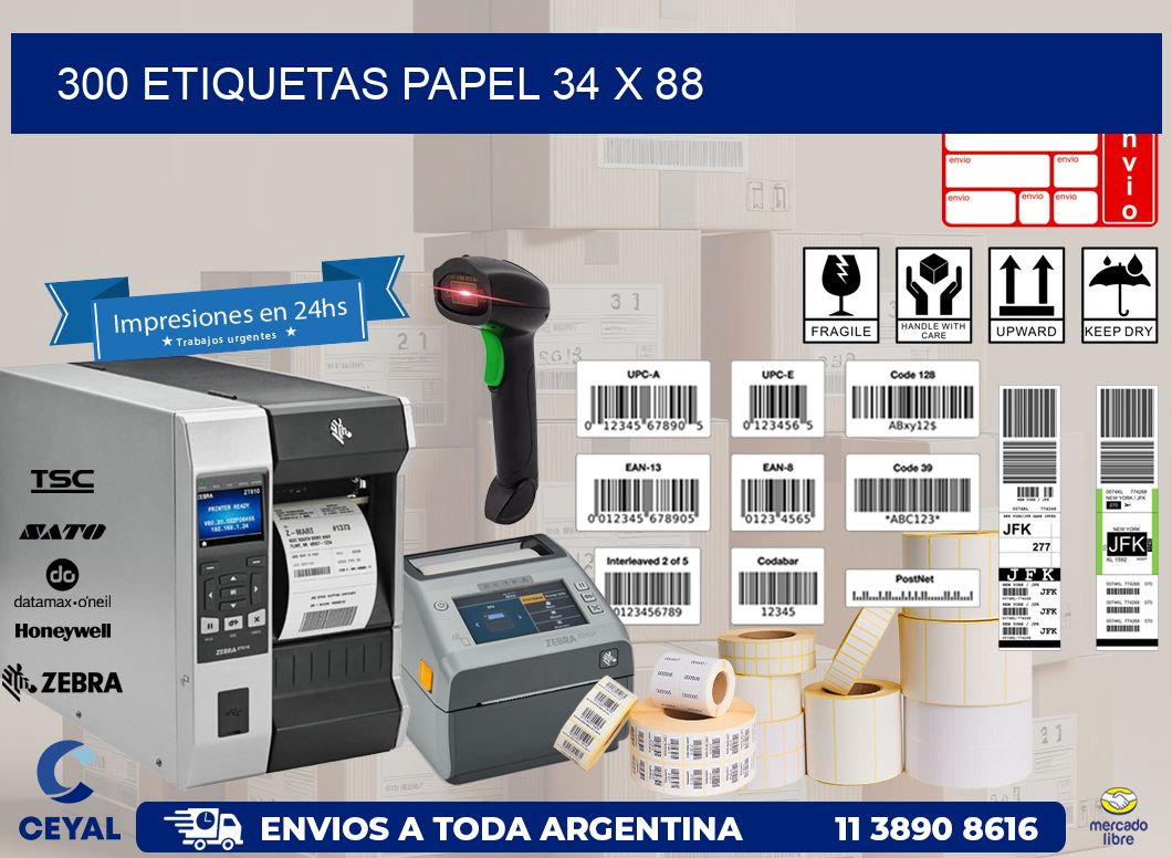 300 ETIQUETAS PAPEL 34 x 88