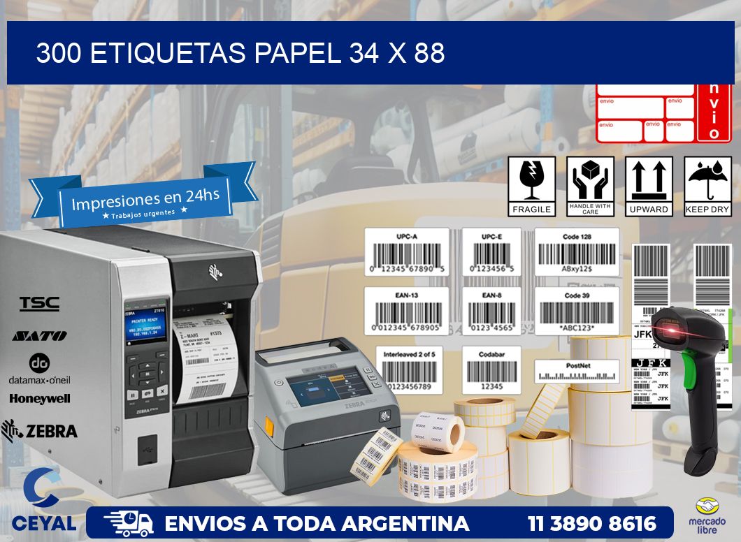 300 ETIQUETAS PAPEL 34 x 88