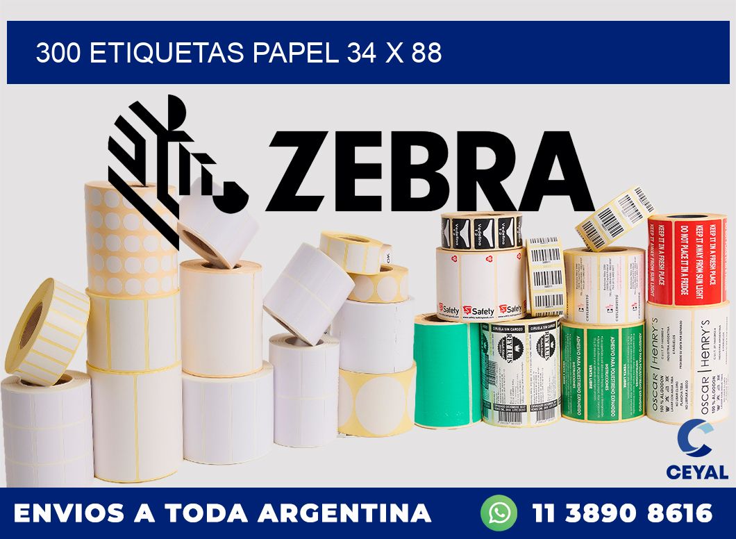 300 ETIQUETAS PAPEL 34 x 88