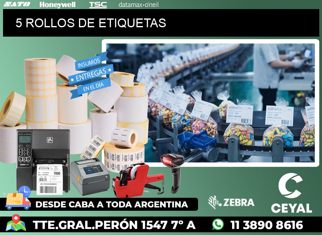 5 ROLLOS DE ETIQUETAS